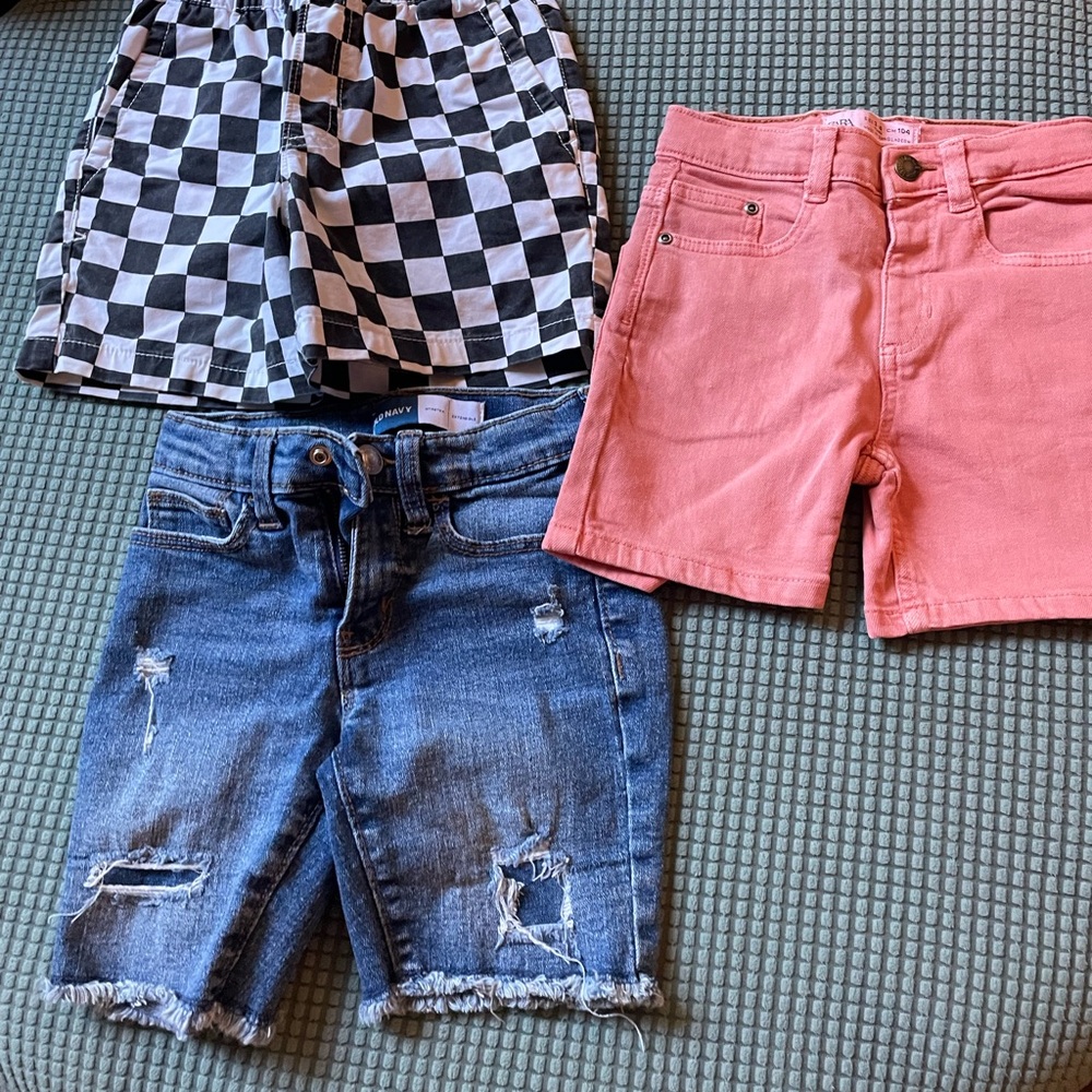 Checkered, Pink, and Distressed Denim Shorts Set